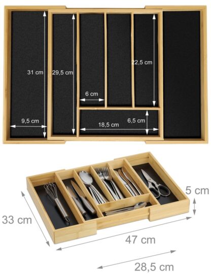 Ausziehbarer BESTECKKASTEN Schubladeneinsatz aus Bambus Holz 33×28,5-47cm - Image 6
