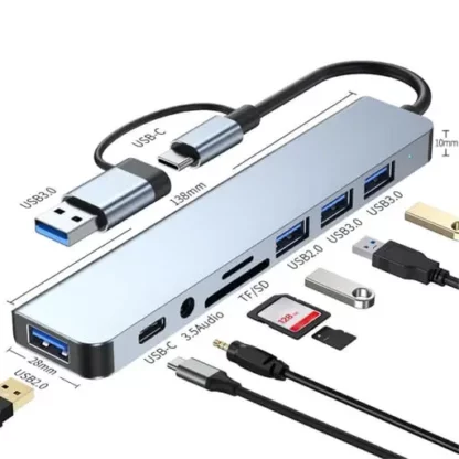 USB-C Multiport Adapter Hub (5 Gbit/s) – 4x USB-A, SD, 3.5mm Klinke, Grau - Image 4