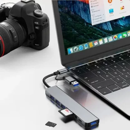 USB-C Multiport Adapter Hub (5 Gbit/s) – 4x USB-A, SD, 3.5mm Klinke, Grau - Image 5