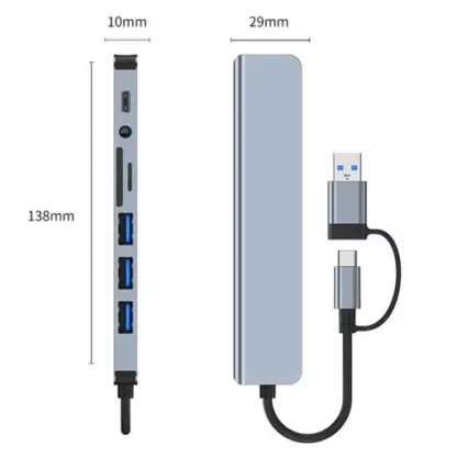 USB-C Multiport Adapter Hub (5 Gbit/s) – 4x USB-A, SD, 3.5mm Klinke, Grau - Image 3