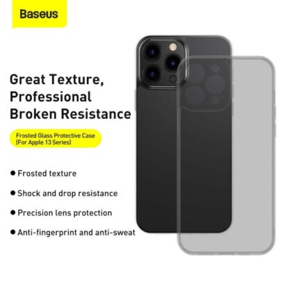 Baseus iPhone 13 Pro Max Hülle aus mattiertem Glas Schutz Schwarz (ARWS000501) - Image 17