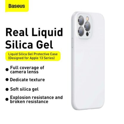 Baseus iPhone 13 Pro Hülle Flüssiges Silikongel Schützend Weiß (ARYT000402) - Image 3
