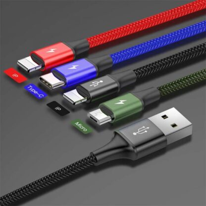 Baseus Kabel Schnell 4-in-1 Für Lightning(2) + Typ-C + Micro 3.5A 1.2m Schwarz (CA1T4-A01) - Image 4