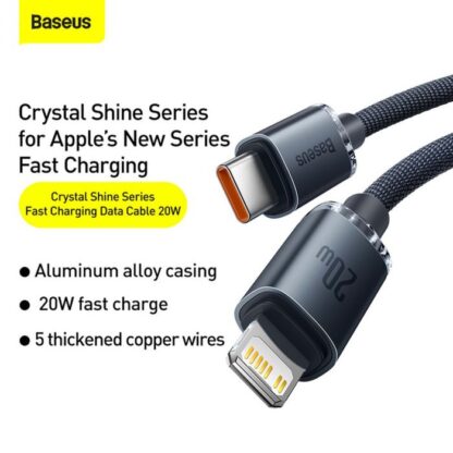 Baseus Type-C - Lightning-Kabel, Crystal Shine Series Schnellladekabel 20W 2m Schwarz (CAJY000301). - Image 11
