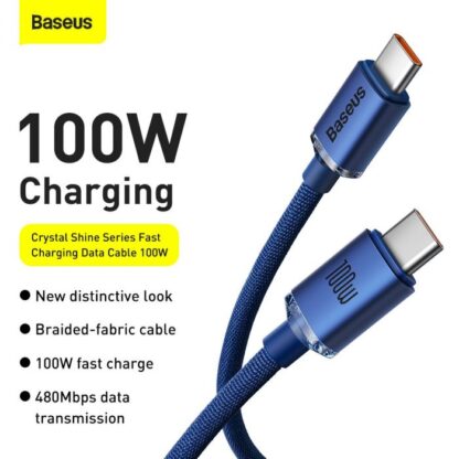 Baseus Type-C - Type-C Crystal Shine Serie Schnellladedatenkabel 100W 2m Blau (CAJY000703) - Image 8