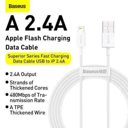 Baseus Lightning Superior Serie Kabel, Schnellladung, Daten 2.4A, 0.25m Weiß (CALYS-02) - Image 4