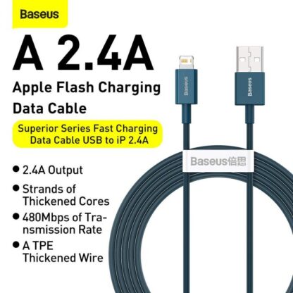 Baseus Lightning Superior Series Kabel, Schnellladung, Daten 2,4A, 1m Blau (CALYS-A03) - Image 7