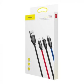 Baseus Kabel Drei Primärfarben Licht/Typ-C/Mikro Nylon Geflecht 3,5A 1,2m Schwarz (CAMLT-BSY01)