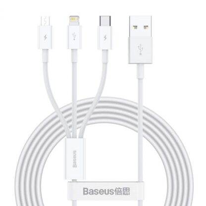 Baseus Kabel Superior Serie 3-in-1 Schnellladekabel Datenkabel USB zu M+L+C 3.5A 1.5m Weiß (CAMLTYS-02) - Image 2