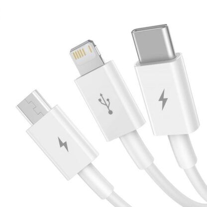 Baseus Kabel Superior Serie 3-in-1 Schnellladekabel Datenkabel USB zu M+L+C 3.5A 1.5m Weiß (CAMLTYS-02) - Image 3