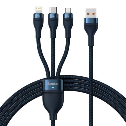 Baseus Universalkabel, Flash Series II 3-in-1 Schnellladekabel (USB-A zu Micro + Lightning + Typ-C) 66W, 480mbps, 1,2m, Blau (CASS040003). - Image 2