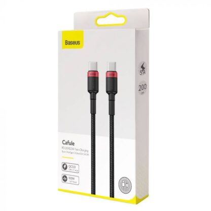 Baseus Type-C-zu-Type-C-Kabel Cafule PD2.0 100 W Schnellladung (20 V 5 A) 2 m Rot/Schwarz (CATKLF-AL91)