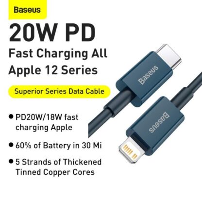 Baseus Typ-C - Lightning Superior Series Schnellladedatenkabel PD 20W 2m Blau (CATLYS-C03) - Image 8