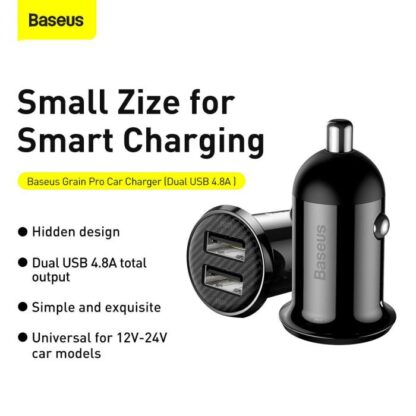 Baseus Auto-Ladegerät Grain Pro Dual USB 4.8A Schwarz (CCALLP-01) - Image 12