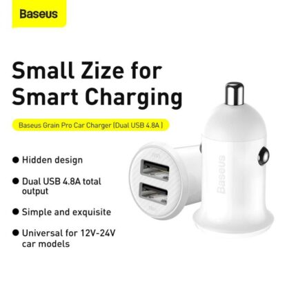 Baseus Autoladegerät Grain Pro Dual USB 4.8A Weiß (CCALLP-02) - Image 12