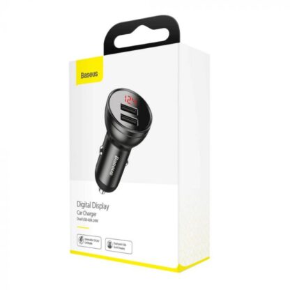 Baseus Auto-Ladegerät Digitalanzeige Dual USB 4,8A 24W Grau (CCBX-0G)