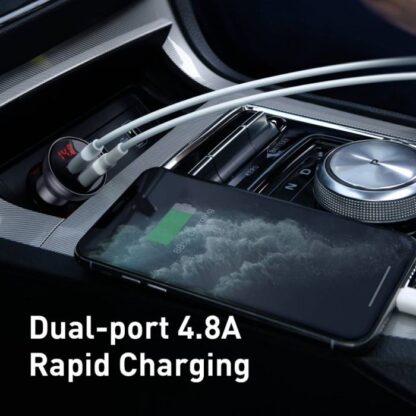 Baseus Auto-Ladegerät Digitalanzeige Dual USB 4,8A 24W Grau (CCBX-0G) - Image 4