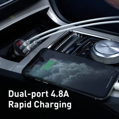 Baseus Autoladegerät Digitalanzeige Dual USB 4.8A 24W Silber (CCBX-0S) - Image 4