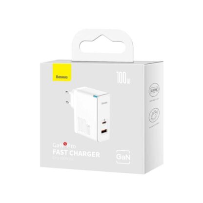 Baseus Reise-Ladegerät GaN5 Pro Schnellladegerät C+U, PD3.0, QC4.0 +, AFC, 100W EU Weiß (CCGP090202)