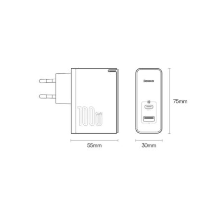 Baseus Reise-Ladegerät GaN5 Pro Schnellladegerät C+U, PD3.0, QC4.0 +, AFC, 100W EU Weiß (CCGP090202) - Image 15