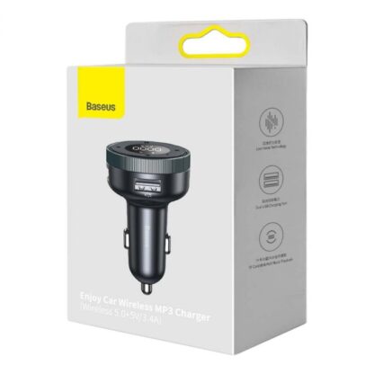 Baseus Kfz-Ladegerät Bluetooth FM Transmitter Car Enjoy mit LED-Anzeige Kabellos U+U+3,5mm Audio+TF MP3 Ladegerät BT 5.0, 3.4A Schwarz (CCLH-01).