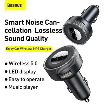Baseus Kfz-Ladegerät Bluetooth FM Transmitter Car Enjoy mit LED-Anzeige Kabellos U+U+3,5mm Audio+TF MP3 Ladegerät BT 5.0, 3.4A Schwarz (CCLH-01). - Image 4