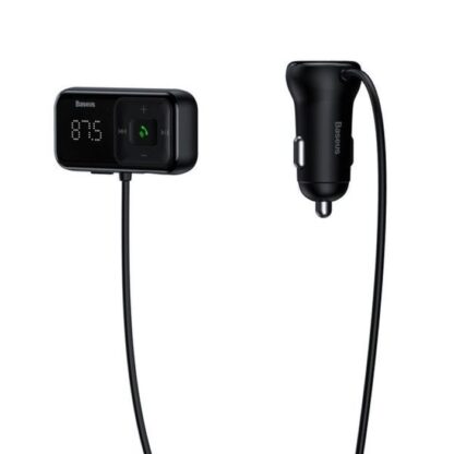 Baseus Auto-Ladegerät Bluetooth FM-Transmitter T-förmig S-16 mit Display 2xUSB MicroSD Schwarz (CCMT000201) - Image 2