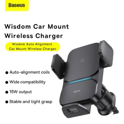 Baseus Auto-Halterung Wireless Charger Wisdom Auto-Ausrichtung Luftauslass Basis QI 15W Schwarz (CGZX000001) - Image 11