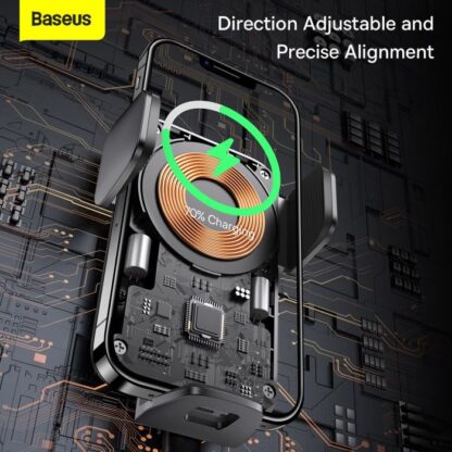 Baseus Auto-Halterung Wireless Charger Wisdom Auto-Ausrichtung Luftauslass Basis QI 15W Schwarz (CGZX000001) - Image 12