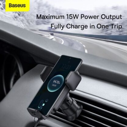 Baseus Auto-Halterung Wireless Charger Wisdom Auto-Ausrichtung Luftauslass Basis QI 15W Schwarz (CGZX000001) - Image 14