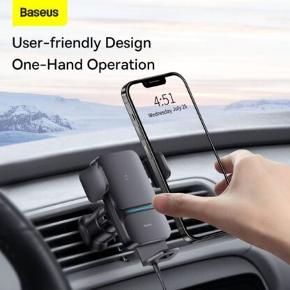 Baseus Auto-Halterung Wireless Charger Wisdom Auto-Ausrichtung Luftauslass Basis QI 15W Schwarz (CGZX000001) - Image 16