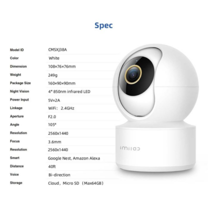 Xiaomi IMILAB C21 Heimsicherheitskamera 360 2.5K Weiß EU CMSXJ38A - Image 3