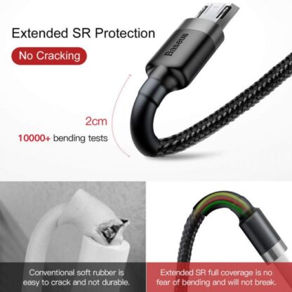 Baseus Micro-USB Cafule Kabel 2.4A 0.5m Grau + Schwarz (CAMKLF-AG1) - Image 5