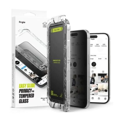 Ringke iPhone 16 Pro Displayschutzfolie Privatsphäre Premium Einfach zu montierendes Hartglas 9H mit Installationshilfe (2Stk) Transparent.