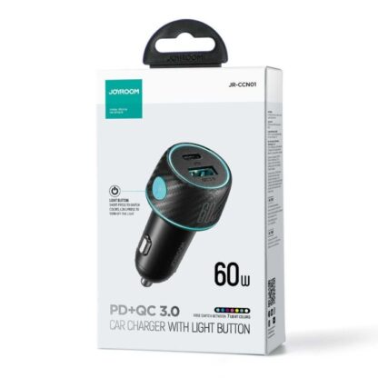 Joyroom Autoladegerät U+C, QC 3.0, PD, 60W, RGB, Schwarz (JR-CCN01)