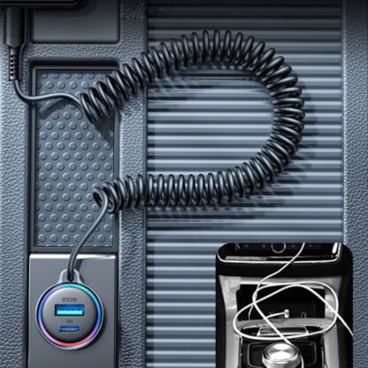 Joyroom Autoladegerät 3-in-1, C+U mit Typ-C Spiralkabel 1,5m, 55W, Schwarz (JR-CL07) - Image 9