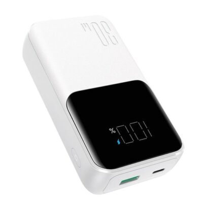 Joyroom Powerbank mit Digitalanzeige, C+U, PD 30W, 20000 mAh mit eingebautem Type-C- und Lightning-Kabel, Weiß (JR-PBC07) - Image 3