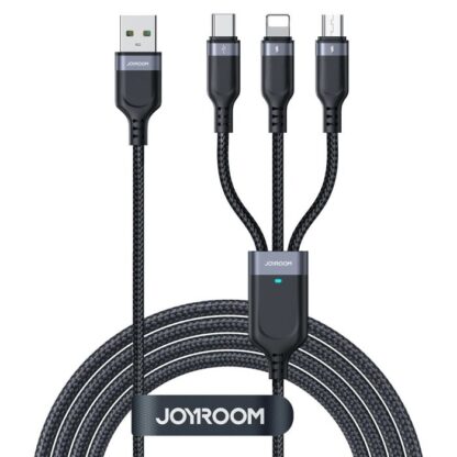 Joyroom 3-in-1 USB - Lightning/ Typ-C/ Micro- USB-Kabel Mehrfarbige Serie A18, 2.4A, 0,3m, Schwarz (S-1T3018A18). - Image 2