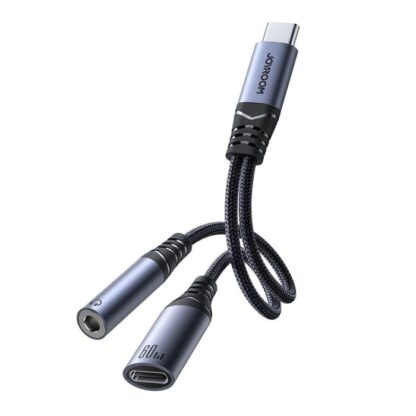 Joyroom Adapter DAC 2-in-1 Typ-C auf 3,5mm Mini Jack/ Typ-C, 60W, 0,14m, Schwarz (SY-C02) - Image 2