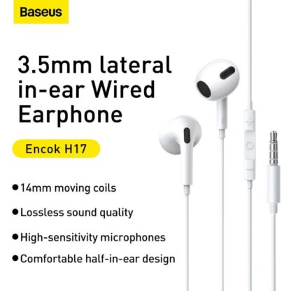 Baseus Kopfhörer Encok H17 In-Ear kabelgebundene Ohrhörer mit 3,5 mm Klinkenstecker kabelgebundene Kopfhörer Weiß (NGCR020002) - Image 11