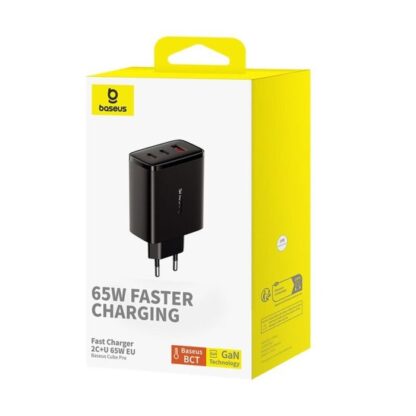 Baseus Reise-Ladegerät Cube Pro GaN Schnellladegerät C+C+U, 65W, Schwarz EU (P10152301113-00)