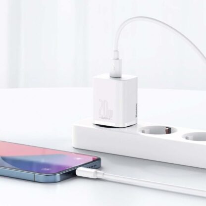 Baseus Reiseladegerät-Set Super Si 1C QC (mit Simple Wisdom Kabel Typ-C zu Lightning 1m) 20W EU Weiß (TZCCSUP-B02) - Image 4