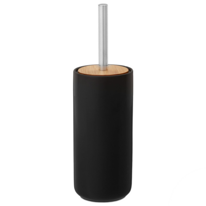 Toilettenbürste WC-BÜRSTE mit Halter WC-Garnitur BAMBUS+KERAMIK SCHWARZ