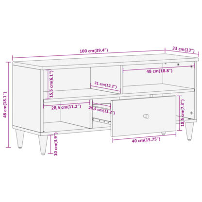 TV-Schrank 100x33x46 cm Massivholz Mango - Image 11