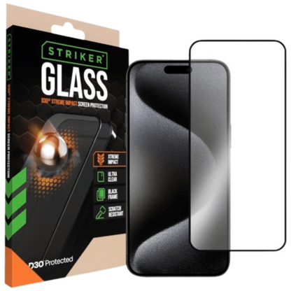Striker D3O Gehärtetes Glass Edge To Edge Displayschutzfolie Apple iPhone 15 Pro Max
