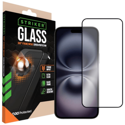Striker D3O Gehärtetes Glass Edge To Edge Displayschutzfolie Apple iPhone 14 Pro Max/15 Plus/16 Plus