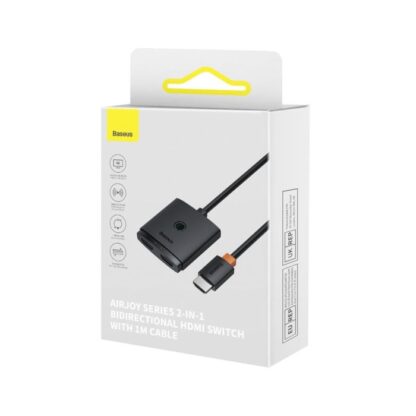 Baseus AirJoy 2-in-1, 4K, 60Hz, Bi-direktionaler HDMI-Adapter mit integriertem HDMI-Steckerkabel (1m), Schwarz (B01331105111-01)