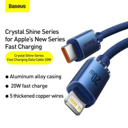 Baseus Typ-C - Lightning Kabel, Crystal Shine Serie Schnellladekabel 20W 2m Blau (CAJY000303) - Image 11