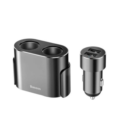 Baseus Autoladegerät Eins zu Zwei Zigarettenanzünder (Doppelanzünder 80W + Doppel USB 3,1A) Schwarz (CRDYQ-01) - Image 2