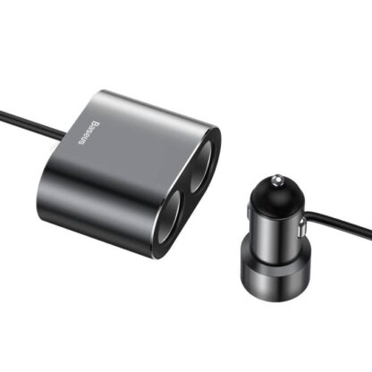 Baseus Autoladegerät Eins zu Zwei Zigarettenanzünder (Doppelanzünder 80W + Doppel USB 3,1A) Schwarz (CRDYQ-01) - Image 3